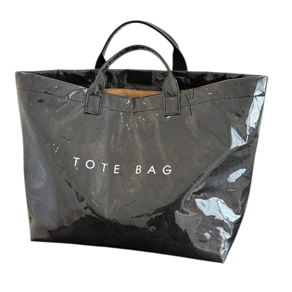 Kraft Paper Tote Bag Black PVC Surface Top Handle Bag Everyday bag Carry all NEW